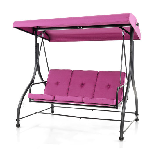 3 Seat Outdoor Porch Swing with Adjustable Canopy-Wine