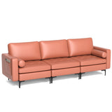3-Seat Sofa Sectional with Side Storage Pocket and Metal Leg-Pink