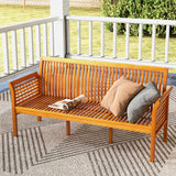 62.5 Inches Patio 3-Seat Wood Bench with Soft Seat Cushions-White