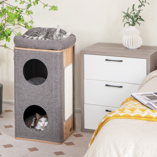 3-Story Cat House with Scratching Board for Indoor Cats