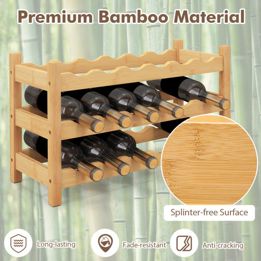 3-Tier Bamboo Freestanding Countertop Wine Bottle Organizer-Natural
