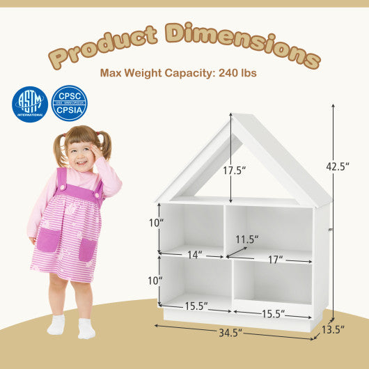 3-Tier House-Shaped Toy Storage Organizer with Open Shelves-White