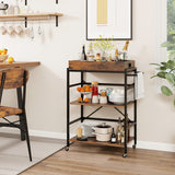 3-Tier Industrial Bar Cart with Detachable Tray for Kitchens-Rustic Brown