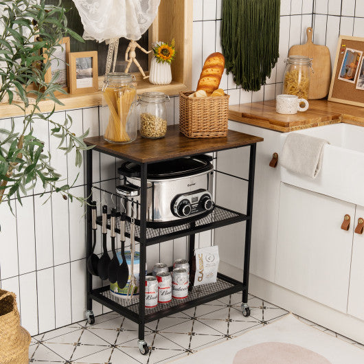 3-Tier Kitchen Utility  Industrial Cart with Storage-Brown