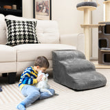 3-Tier Non-Slip Dog Steps with High-Density Sponge and Silicone Paw Prints-Gray