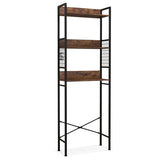 3-Tier Over-the-Toilet Storage Rack with 3 Hooks-Rustic Brown