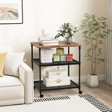 3 Tier Printer Stand Rolling Fax Cart with Adjustable Shelf and Swivel Wheels-Coffee