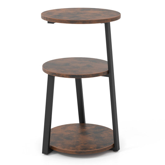3-Tier Accent Round Side Table with Metal Frame-1 Piece