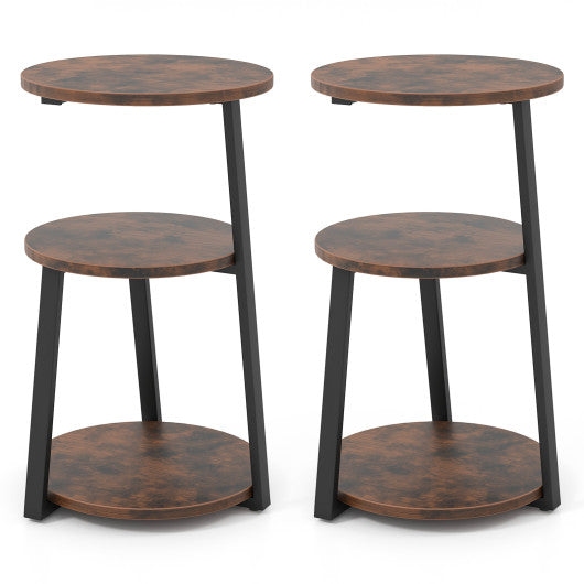 3-Tier Accent Round Side Table with Metal Frame-Set of 2