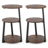 3-Tier Accent Round Side Table with Metal Frame-Set of 2