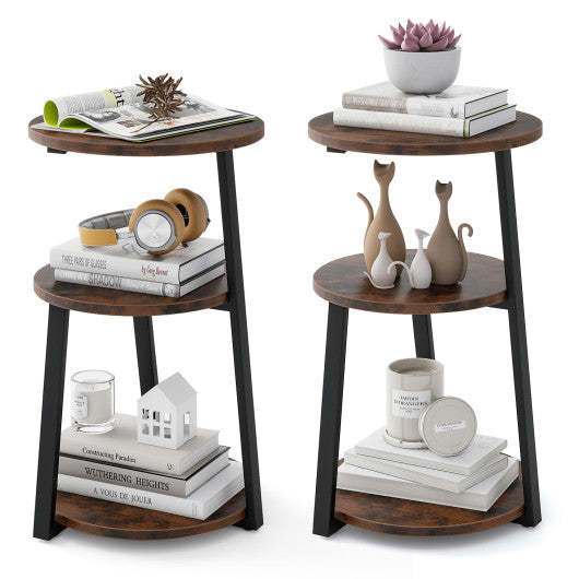 3-Tier Accent Round Side Table with Metal Frame-Set of 2
