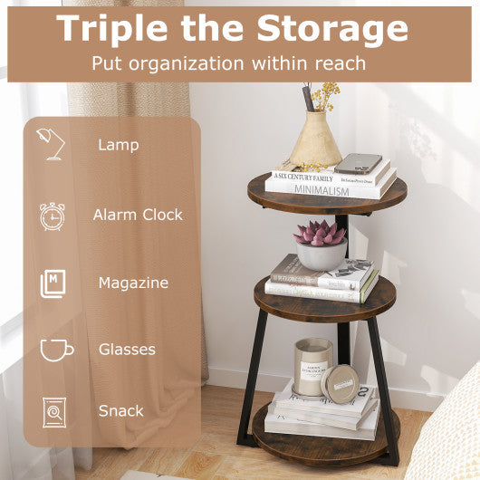 3-Tier Accent Round Side Table with Metal Frame-Set of 2