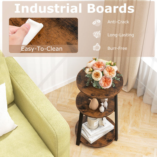 3-Tier Accent Round Side Table with Metal Frame-Set of 2