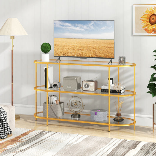 3 Tier TV Stand Console Table with Tempered Glass Shelves for Living Room-Golden