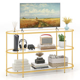 3 Tier TV Stand Console Table with Tempered Glass Shelves for Living Room-Golden