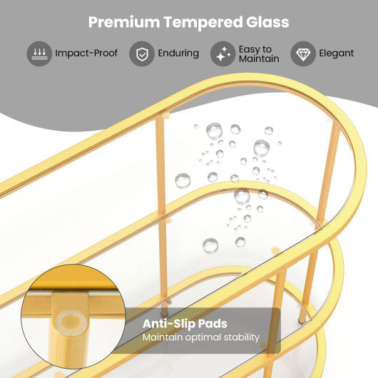 3 Tier TV Stand Console Table with Tempered Glass Shelves for Living Room-Golden