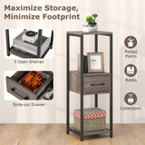 3 Tier Tall Metal Plant Stand with Drawer for Balcony Office-Gray