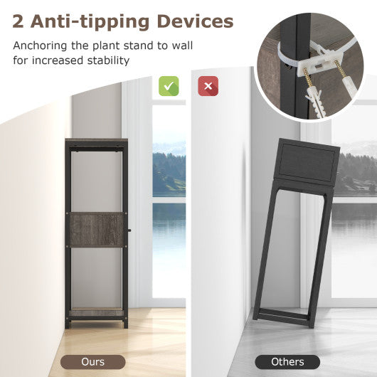 3 Tier Tall Metal Plant Stand with Drawer for Balcony Office-Gray