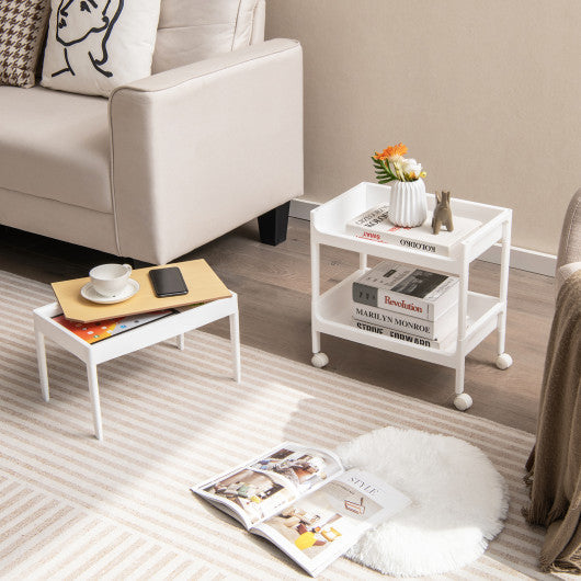 3/4 Tier Utility Rolling Cart with Detachable Tray Top and Locking Wheels-3-Tier