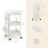 3-Tier Utility Storage Cart with DIY Pegboard Baskets-White
