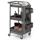 3-Tier Utility Storage Cart with DIY Pegboard Baskets-Gray