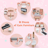 3-Tier Wooden Dollhouse for Kids Aged 3-8 Years Old with 32 Pieces of Accessories-Multicolor