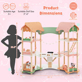 3-Tier Wooden Dollhouse for Kids Aged 3-8 Years Old with 32 Pieces of Accessories-Multicolor
