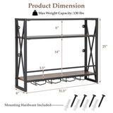 3-Tiers Industrial Wall Mounted Wine Rack with Glass Holder and Metal Frame