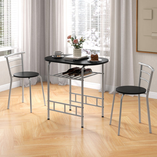 3 pcs Home Kitchen Bistro Pub Dining Table 2 Chairs Set- Silver