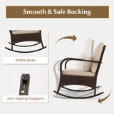 3 Piece Outdoor Rocking Set with Tempered Glass Coffee Table for Backyard Poolside-Brown
