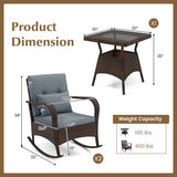 3 Piece Outdoor Rocking Set with Tempered Glass Coffee Table for Backyard Poolside-Gray