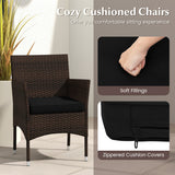 3 Pieces Outdoor Conversation Set with Cushioned Seat and Glass Tabletop-Black