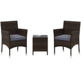 3 Pieces Outdoor Conversation Set with Cushioned Seat and Glass Tabletop-Gray
