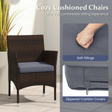 3 Pieces Outdoor Conversation Set with Cushioned Seat and Glass Tabletop-Gray