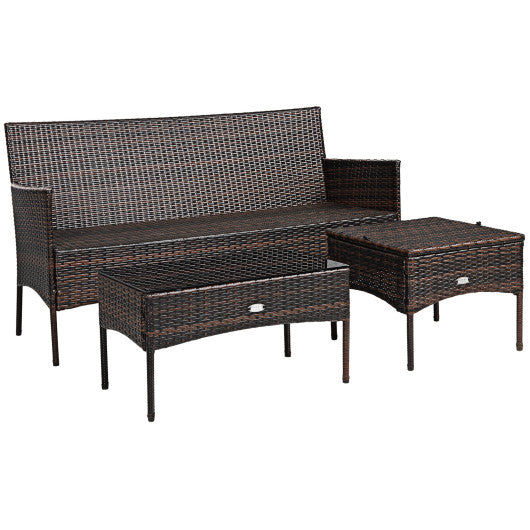 3 Pieces Patio Furniture Sectional Set with 5 Cozy Cushions-Black