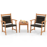 3 Pieces Rattan Bistro Set with Acacia Wood Frame for Garden