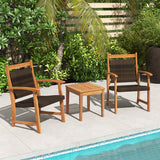 3 Pieces Rattan Bistro Set with Acacia Wood Frame for Garden