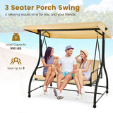 3 Seat Outdoor Porch Swing with Adjustable Canopy-Beige