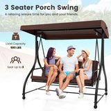 3 Seat Outdoor Porch Swing with Adjustable Canopy-Coffee