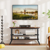 3-tier Console Table TV Stand with Mesh Storage Shelf-Rustic Brown