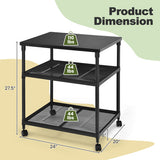 3 Tier Printer Stand Rolling Fax Cart with Adjustable Shelf and Swivel Wheels-Black