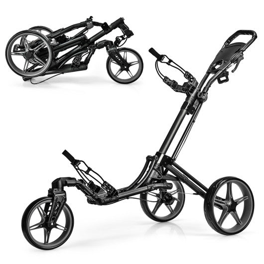 Folding Golf Push Cart with Scoreboard Adjustable Handle Swivel Wheel-Gray