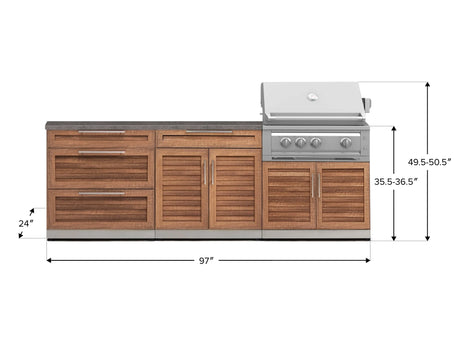 Outdoor Kitchen Stainless-Steel 5 Piece Cabinet Set with 3 Drawer, 2-Door with Drawer, Grill Cabinet, Platinum Grill and Countertop