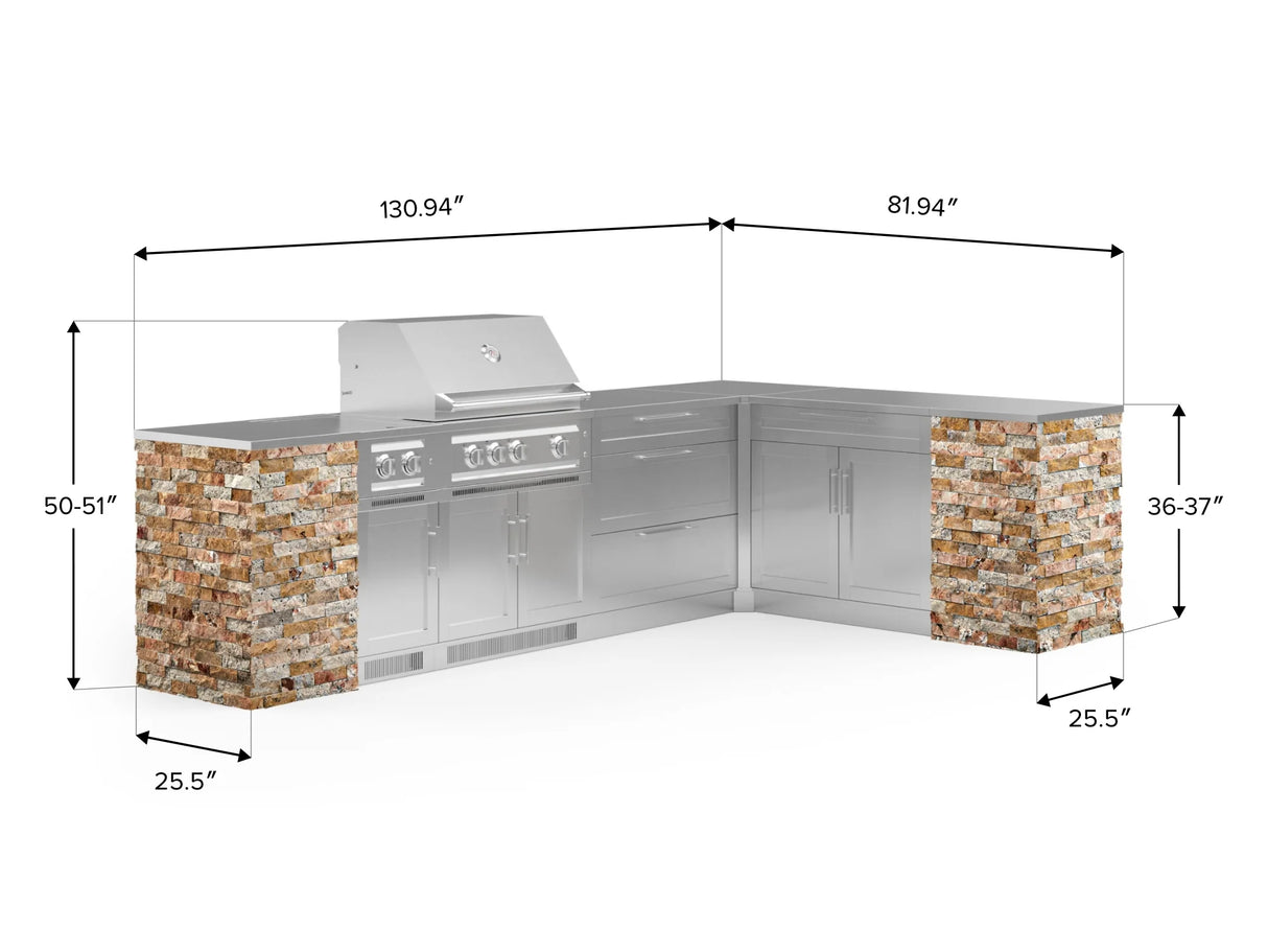 Outdoor Kitchen Signature Series 11 Piece L Shaped Cabinet Set with 3 Drawer, Bar, Dual Side Burner, Grill and Grill Cabinet