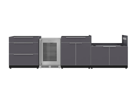 Outdoor Kitchen Aluminum 4 Piece Cabinet Set with 3-Drawer, Bar, Grill Cabinet and Fridge