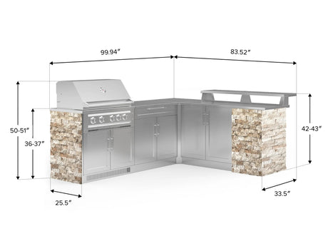 Outdoor Kitchen Signature Series 8 Piece L Shape Cabinet Set with 2 Door, Bar, Platinum Grill and Grill Cabinet