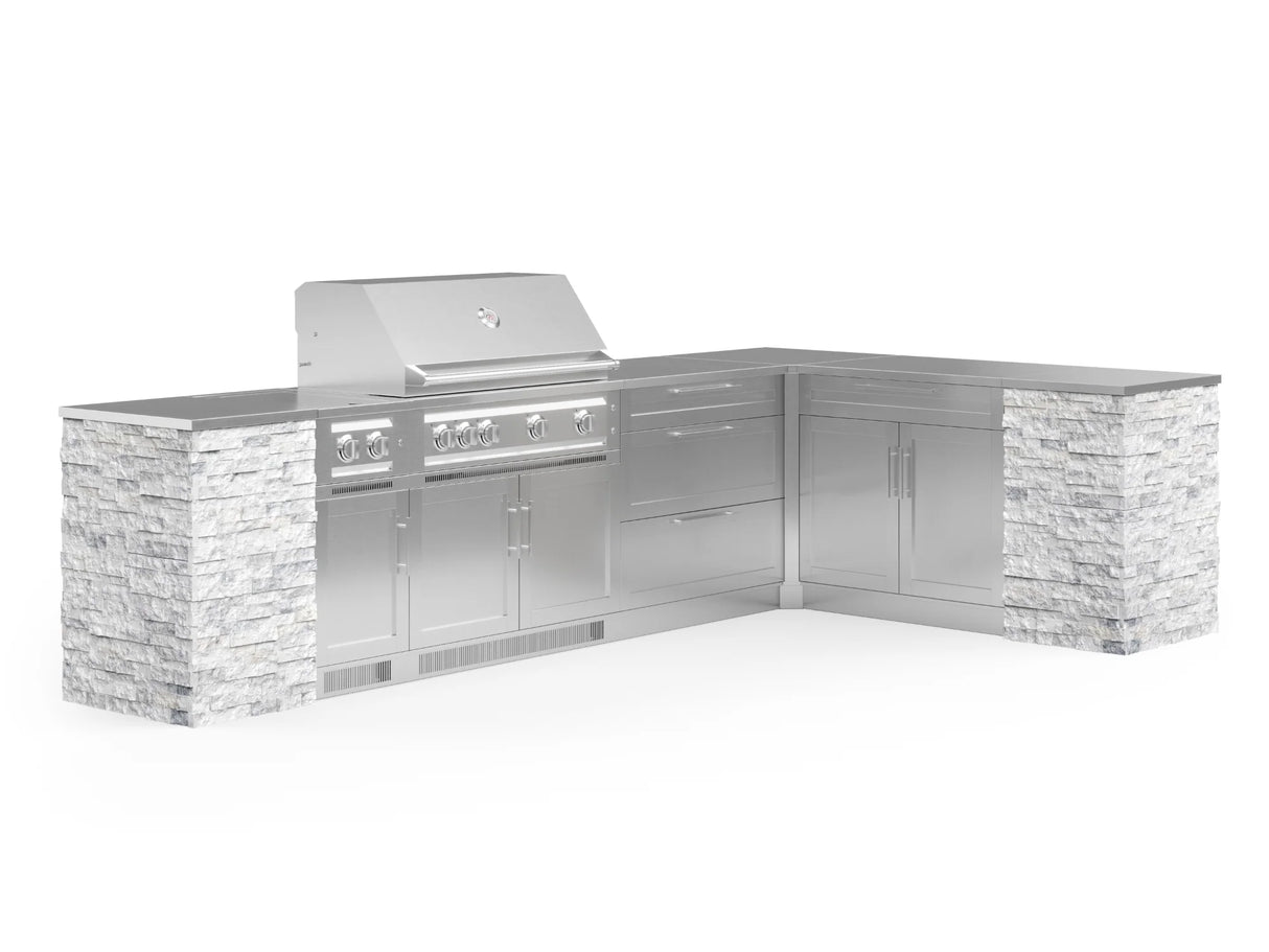 Outdoor Kitchen Signature Series 11 Piece L Shaped Cabinet Set with 3 Drawer, Bar, Dual Side Burner, Grill and Grill Cabinet