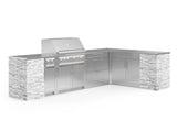 Outdoor Kitchen Signature Series 11 Piece L Shaped Cabinet Set with 3 Drawer, Bar, Dual Side Burner, Grill and Grill Cabinet