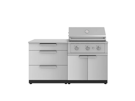 Outdoor Kitchen Stainless-Steel 4 Piece Cabinet Set with 3 Drawer, Grill Cabinet, Performance Grill, and Countertop