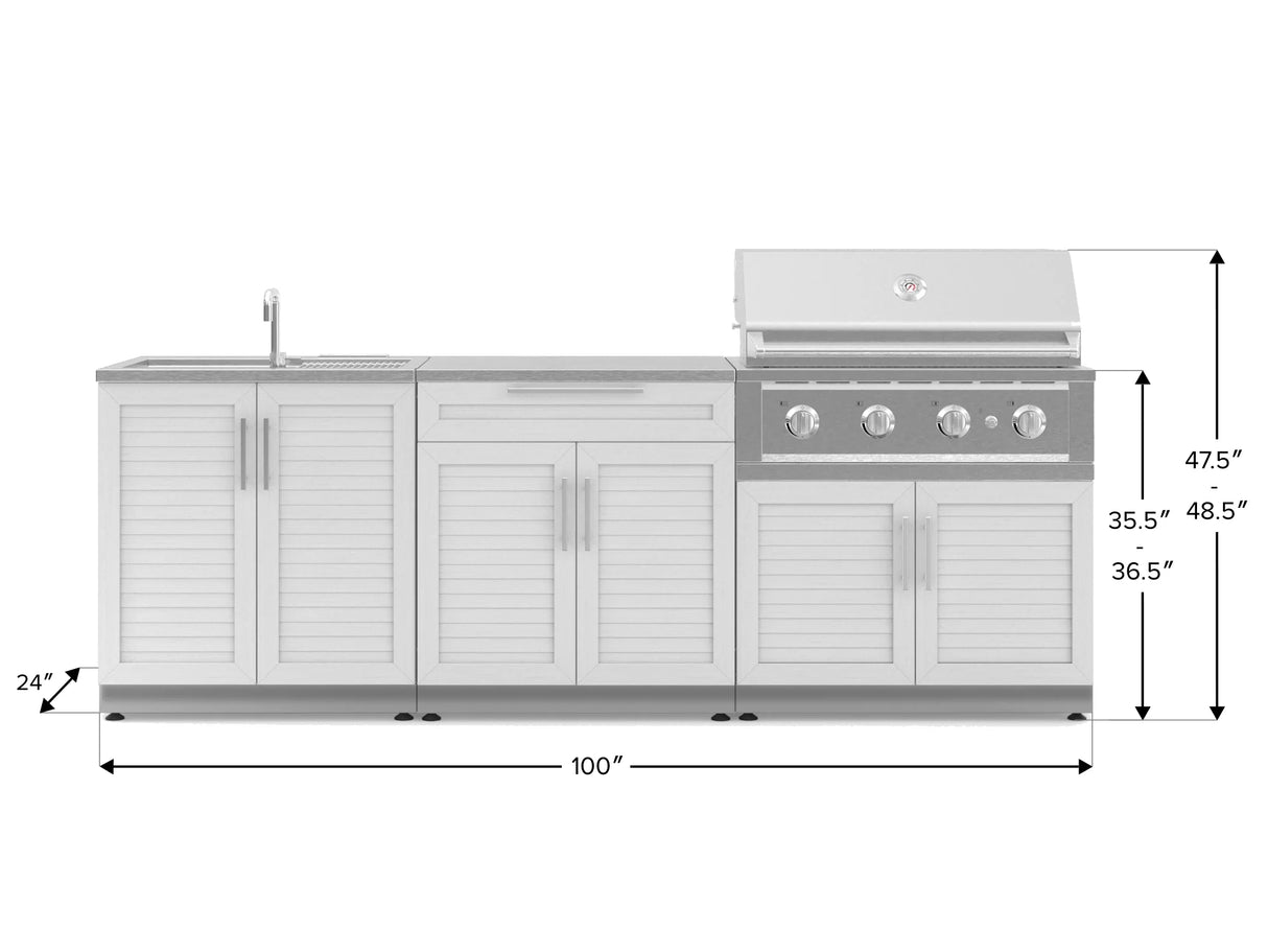 Outdoor Kitchen Stainless-Steel 5 Piece Cabinet Set with Bar, Sink, Grill Cabinet, Performance Grill, and Countertop